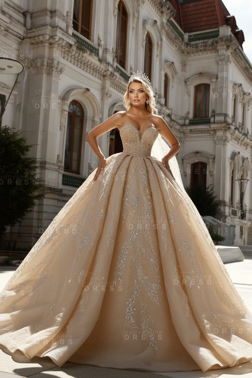 Gorgeous Sweetheart Ball Gown Wedding Dress White with Sequined Appliques