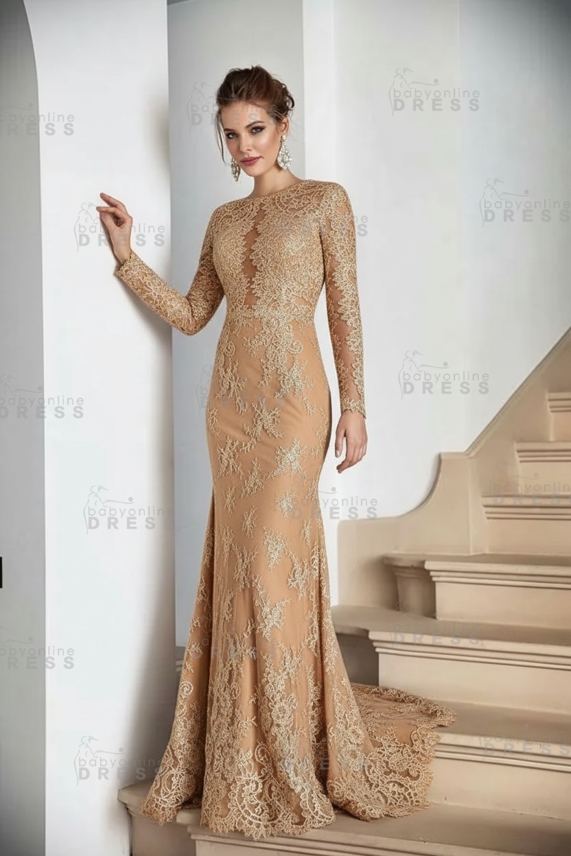 Boho White Lace Appliques Mermaid Evening Maxi Gown Long Sleeves Floor Length