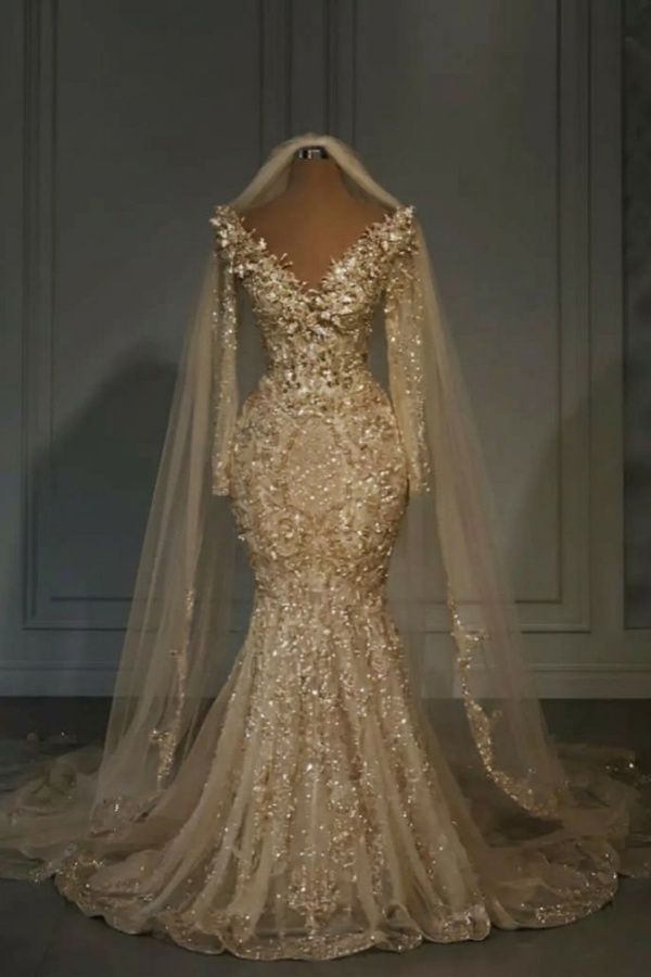 Luxury Sweetheart Sequins Mermaid Wedding Dress with Long Sleeves