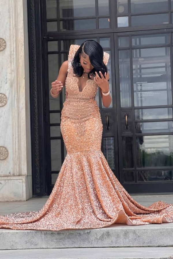 Charming Sparkly Sequins Mermaid Prom Dress Long with Beadings