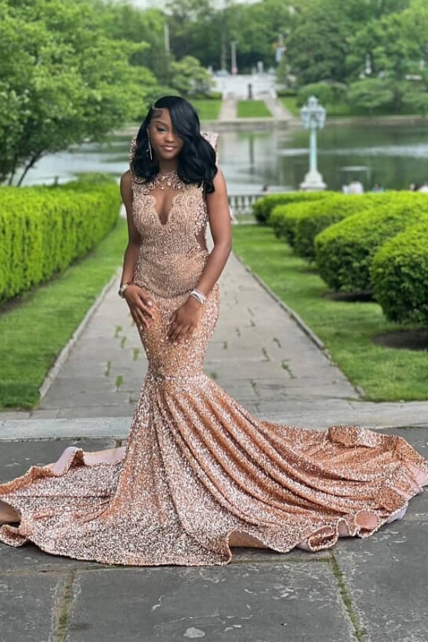 Charming Sparkly Sequins Mermaid Prom Dress Long with Beadings