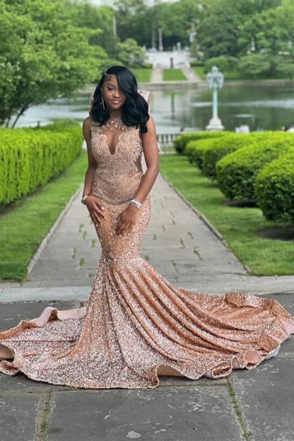 Charming Sparkly Sequins Mermaid Prom Dress Long with Beadings