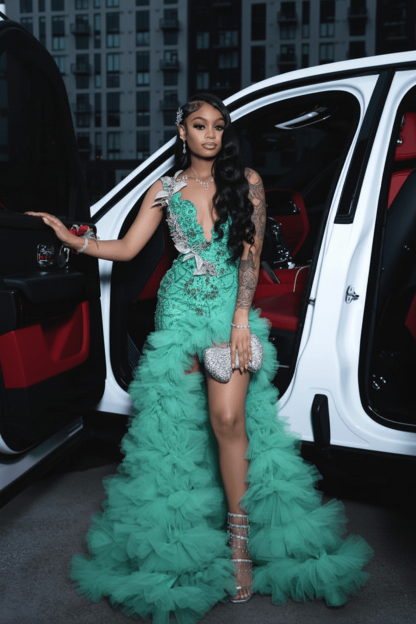 Stunning Red Mermaid Prom Dress with Beadings High Split Party Dress