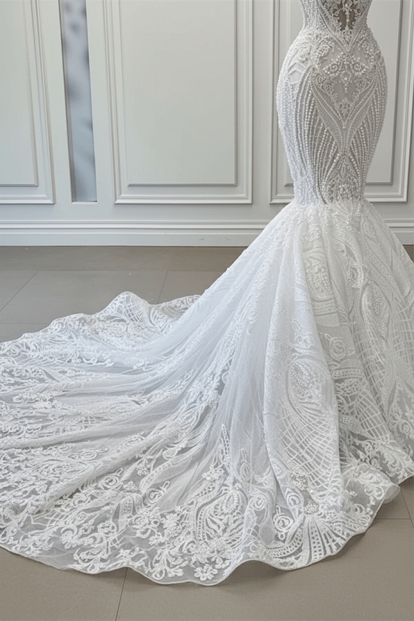 Charming Sleeveless Spaghetti Straps Mermaid Wedding Dress with Ruffles