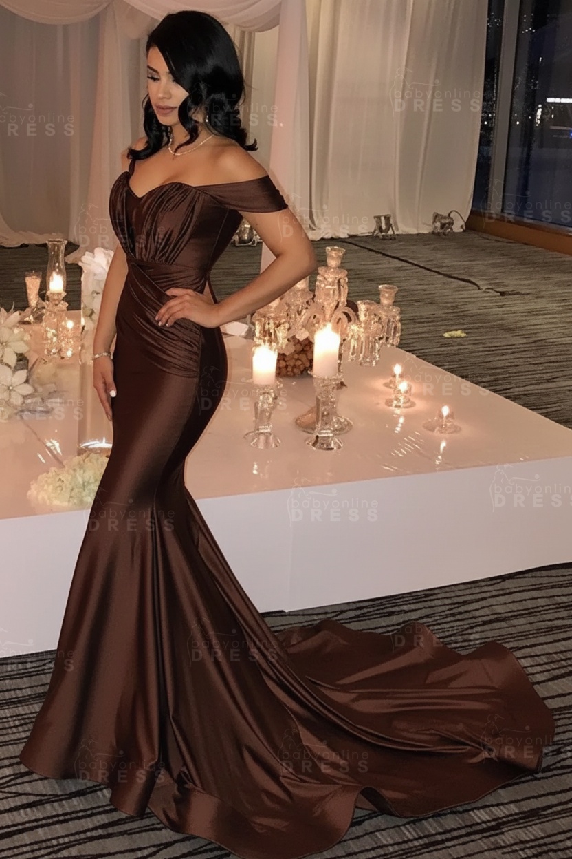 Off The Shoulder Champagne Gold Sexy Prom Dresses Mermaid Lates Popular Evening Gown