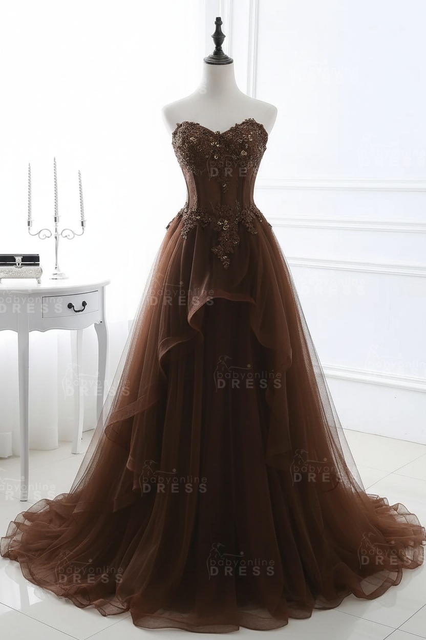 CHARLIZE |Ball Gown Sweetheart Tulle Sky Blue Prom Dress with Sequins BM0422