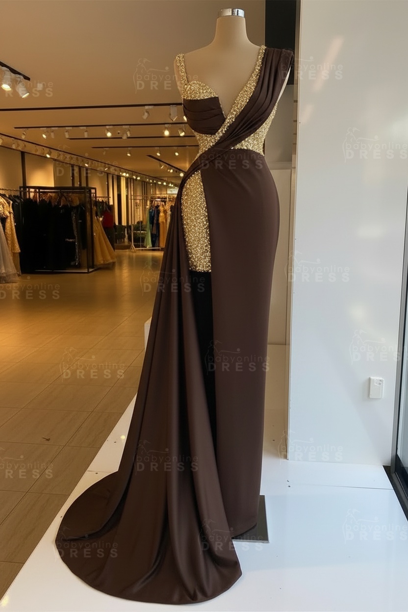 Luxury Satin Prom Dress Sleeveless with Sequins Sleeveless Evening Gown
