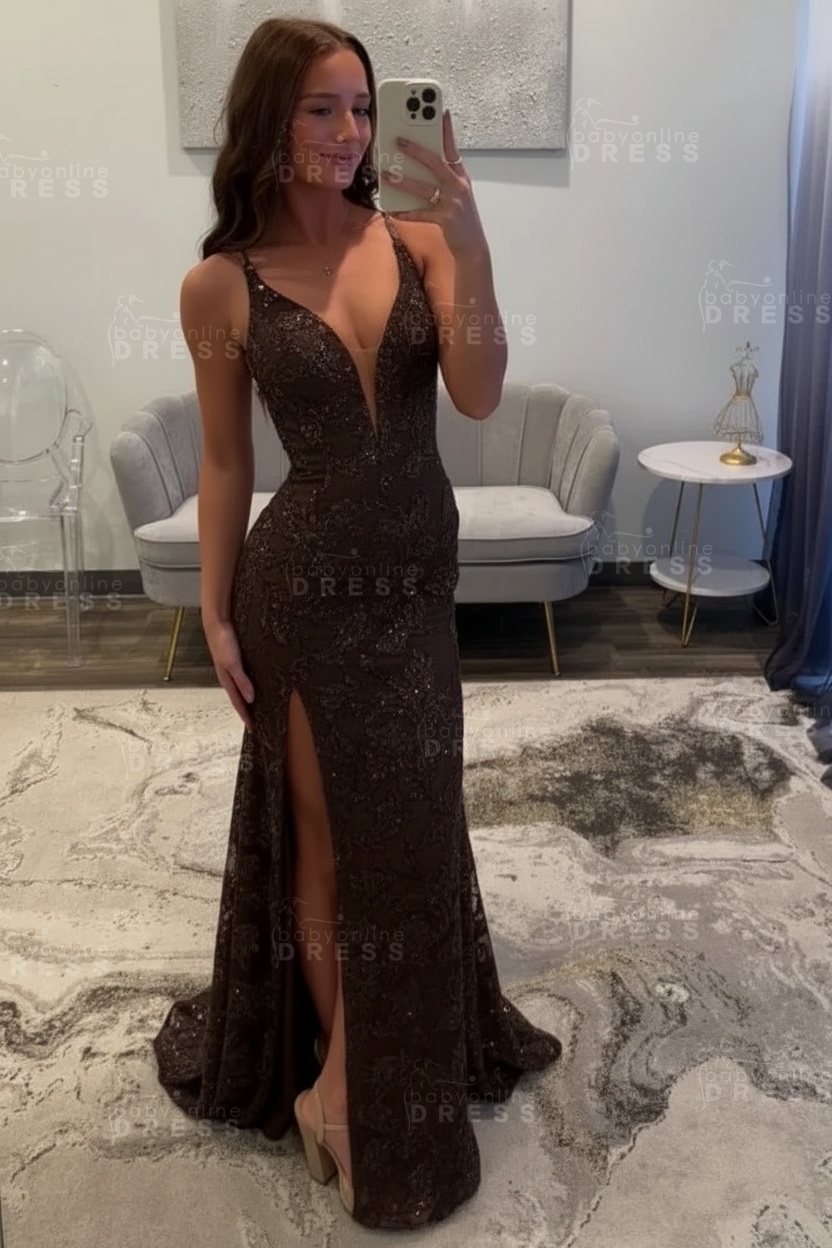 Sexy Glitter Black Prom Dress High Split Prom Dress Sleeveless