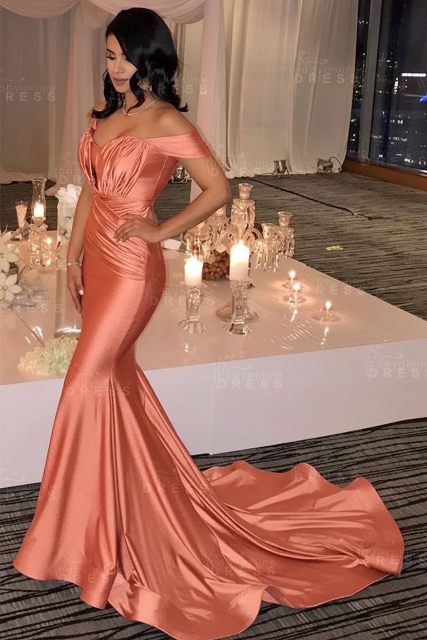 Off The Shoulder Champagne Gold Sexy Prom Dresses Mermaid Lates Popular Evening Gown