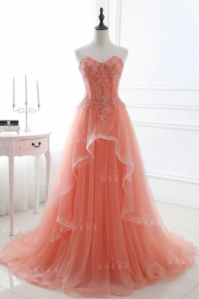 CHARLIZE |Ball Gown Sweetheart Tulle Sky Blue Prom Dress with Sequins BM0422