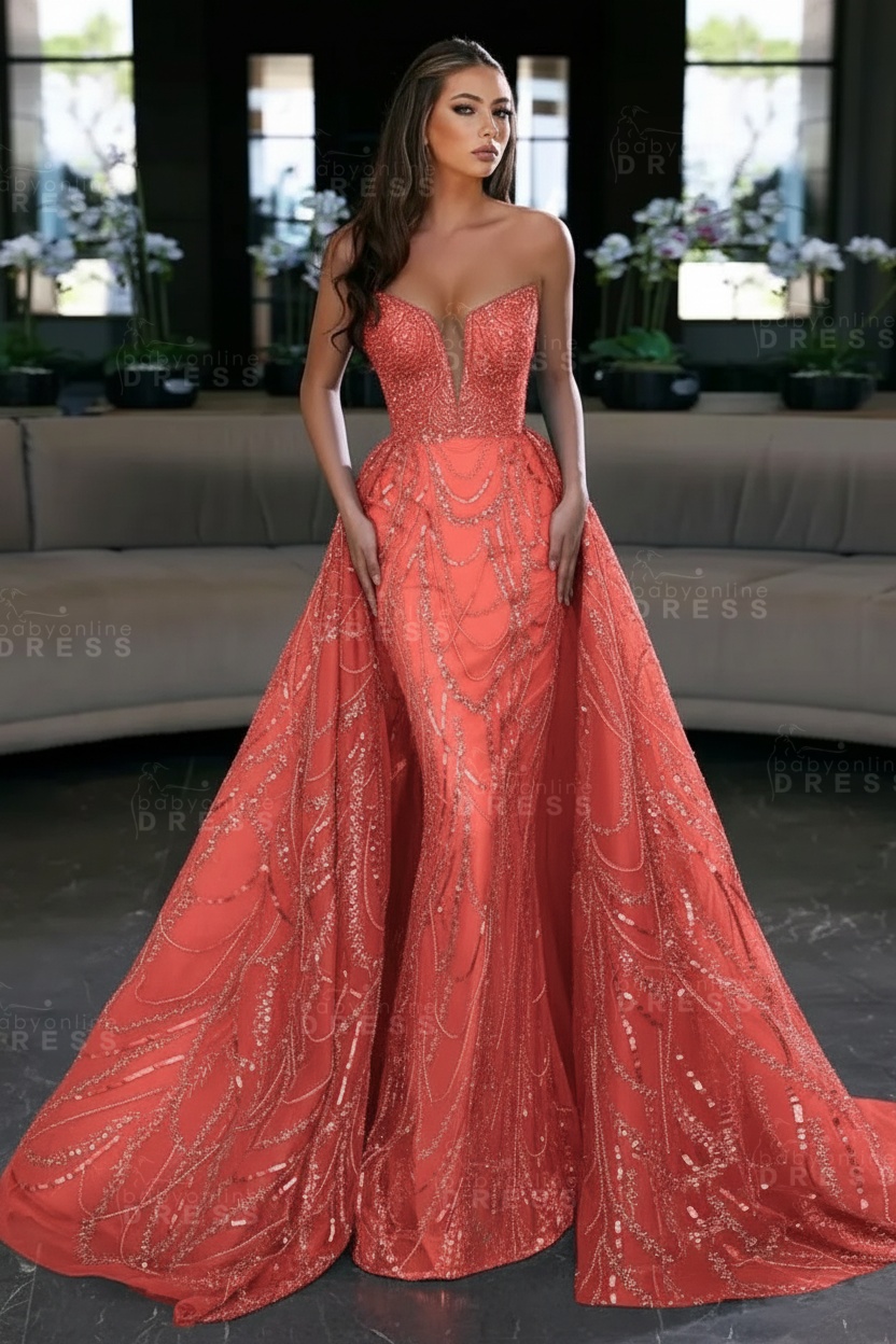 Blue Sequin Mermaid Sweetheart Prom Dresses with Overskirt