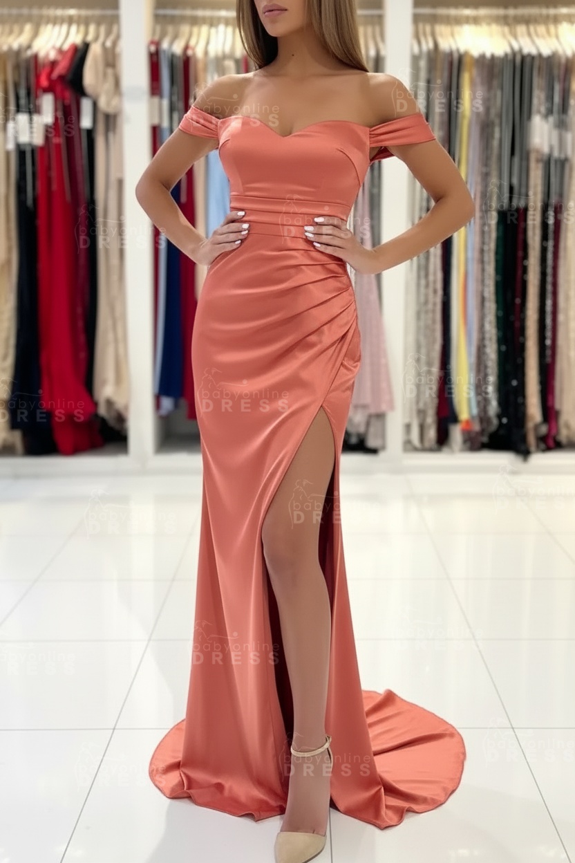 Simple Red Off Shoulder Sweetheart Mermaid Long Prom Dress