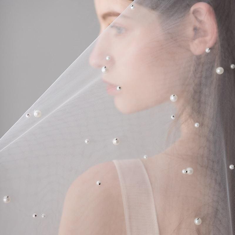1.2M One Layer Ivory Pearl Beaded Soft Wedding Veils | Babyonlinewholesale - wedding veils