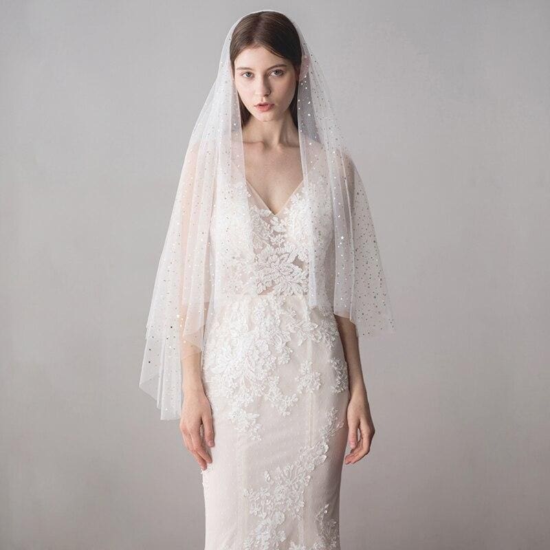 Cut Edge Ivory Stars Two Layer Wedding Veils | Babyonlinewholesale - wedding veils