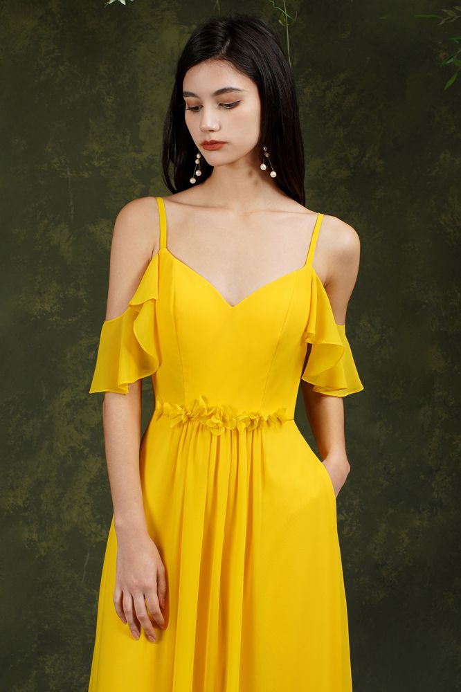 Ruffles Aline Spaghetti Strapes Tulle Long Prom Dress