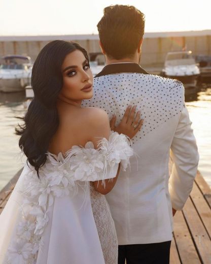 Stunning Off-the-Shoulder Mermaid Wedding Gown with Sweep Cape