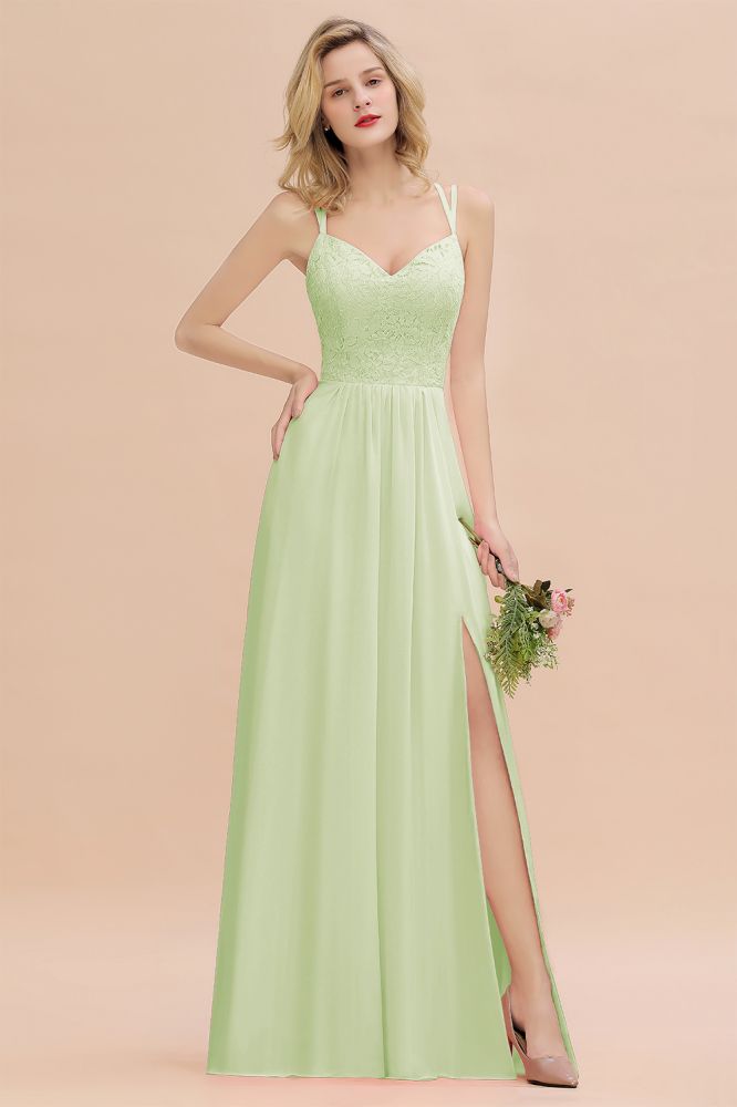 Sweetheart Aline Lace Party Dress Sleeveless Bridesmaid Dress with Side Slit