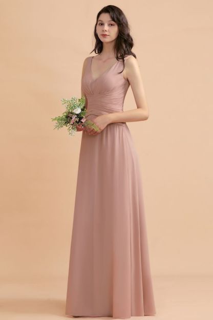 Dusty Pink Sleeveless Chiffon Bridesmaid Dress Aline Maid of Honor Dress