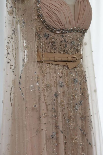 Charming Sweetheart Tulle Beading Long Evening Dress Cape Sleeves Formal Dress with belt