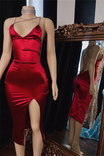 Sexy Spaghetti-Straps Side-Slit Short Home-Coming Dresses