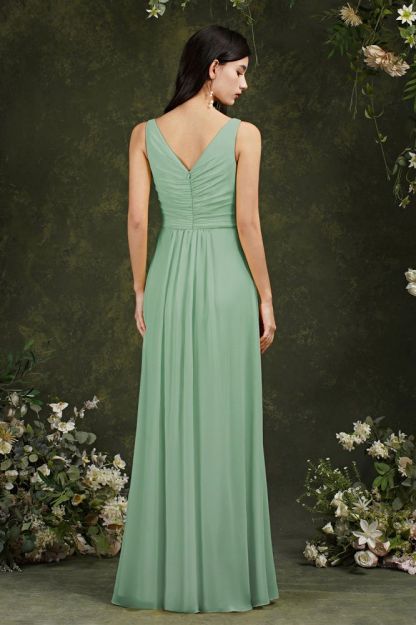 Bateau Ruffles Chiffon Floor-length A-Line Split Bridesmaid Dress With Pockets