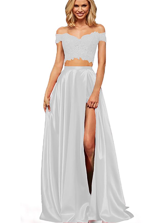 Sweetheart Burgundy Two pieces High Split Prom Dresses