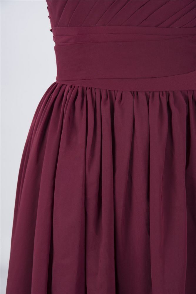 Chiffon A-Line One-Shoulder Sleeveless Short Bridesmaid Dress with Ruffles