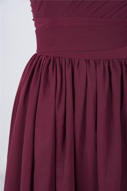 Chiffon A-Line One-Shoulder Sleeveless Short Bridesmaid Dress with Ruffles