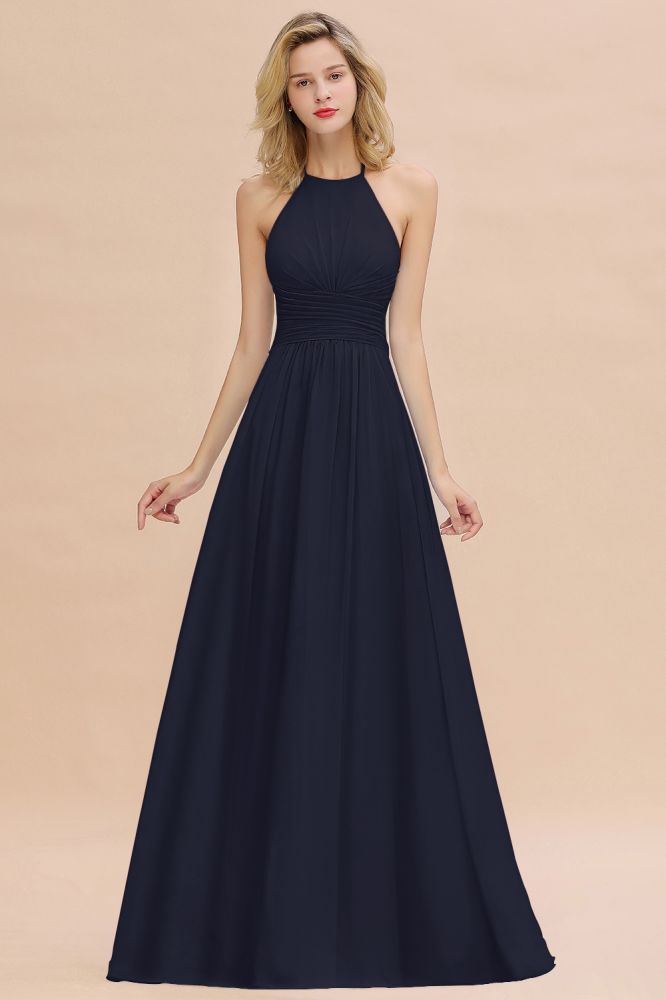 Stylish Sky Blue Halter Soft Chiffon Bridesmaid Dress Aline Evening Swing Dress