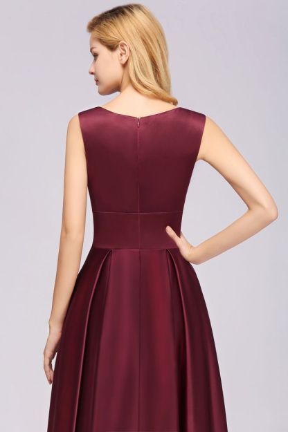 A-line Satin Deep-V-Neck Sleeveless Ruffles Floor-length Bridesmaid Dress