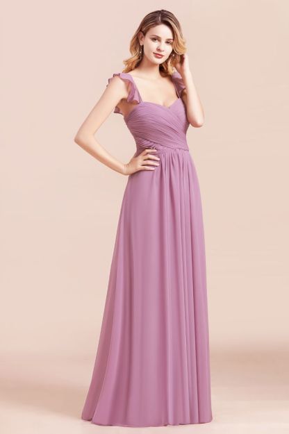 Sweetheart Straps Wrinkkes Chiffon Long Bridesmaid Dress Sleeveless Party Dress