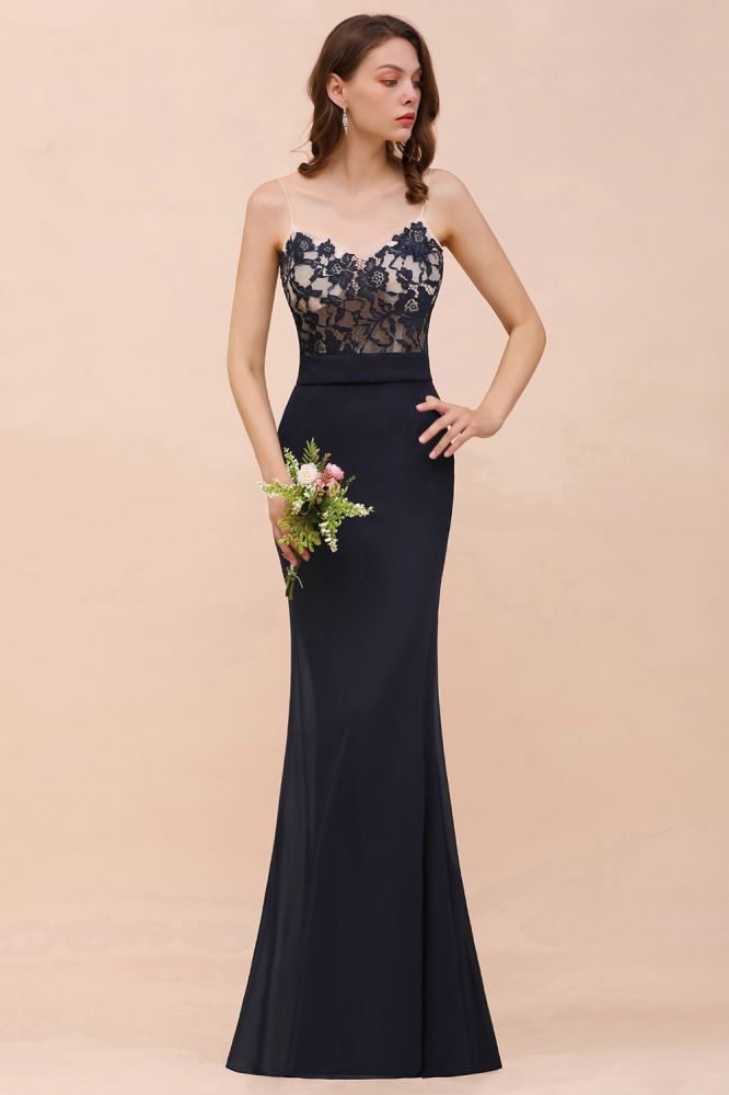 Black Floral Lace Sweetheart Mermaid Bridesmaid Dress Sleeveless Long Evening Dress