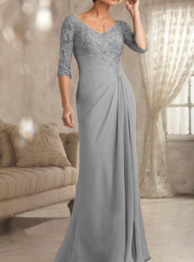 Elegant Half Sleeves Chiffon Mother of Bride Dress