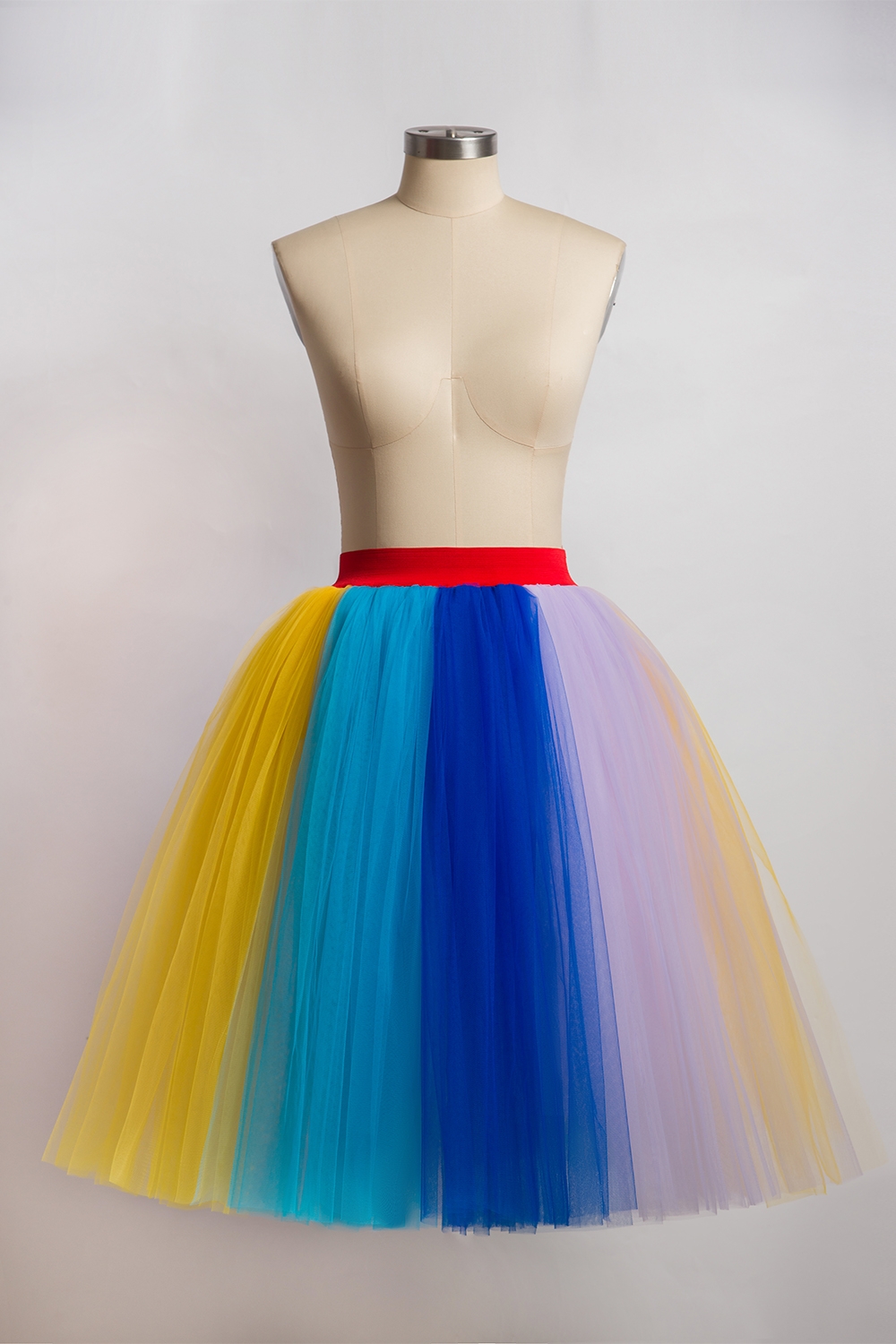 Rainbow Knee Length Skirt Layered Tulle Skirt Girls Colorful Costumes