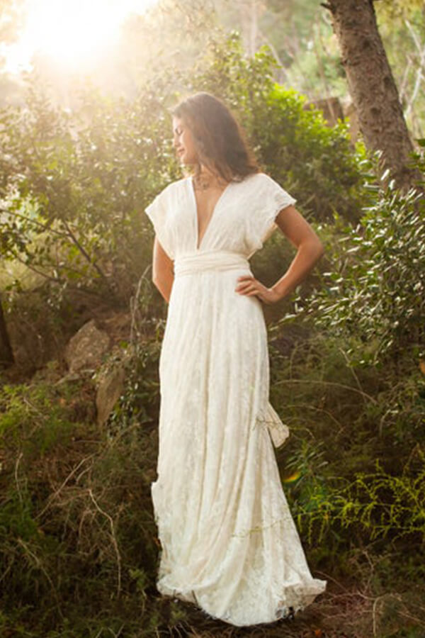 V-neck Chiffon V-neck Column Summer Wedding Dresses