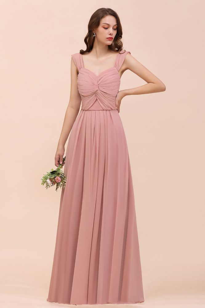 Elegant Ruffle Chiffon Sleeveless Bridesmaid Dress Sweetheart Aline Wedding Guest Dress