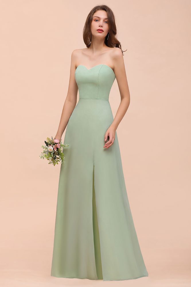 Sage Sleeveless Slim Long Bridesmaid Dress Side Slit