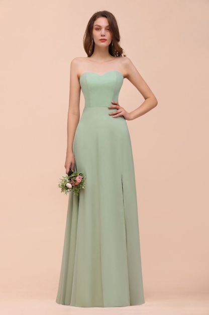Sage Sleeveless Slim Long Bridesmaid Dress Side Slit