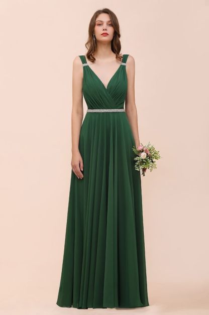 Sleeveless V-Neck Aline Bridesmaid Dress Long Banquet Dress