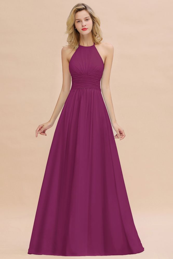 Stylish Sky Blue Halter Soft Chiffon Bridesmaid Dress Aline Evening Swing Dress