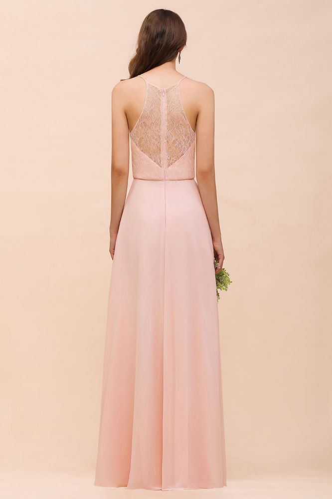 Halter Lace Chiffon Aline Bridesmaid Dress Long Spcial Occasion Dress