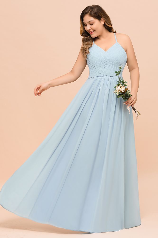 Plus Size Sky Blue Soft Chiffon Aline Bridesmaid Dress