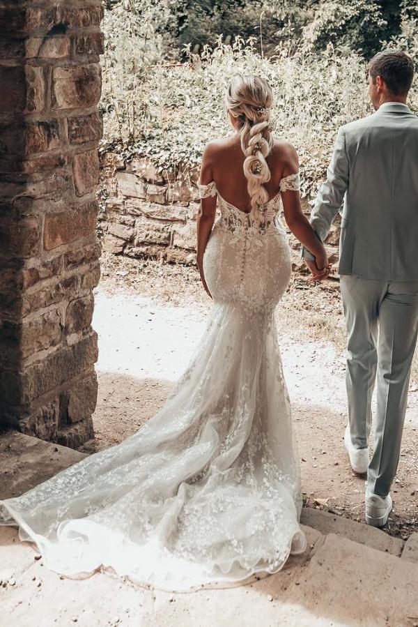 Beautiful White Mermaid Wedding Dress Off-the-Shoulder Bridal Gown