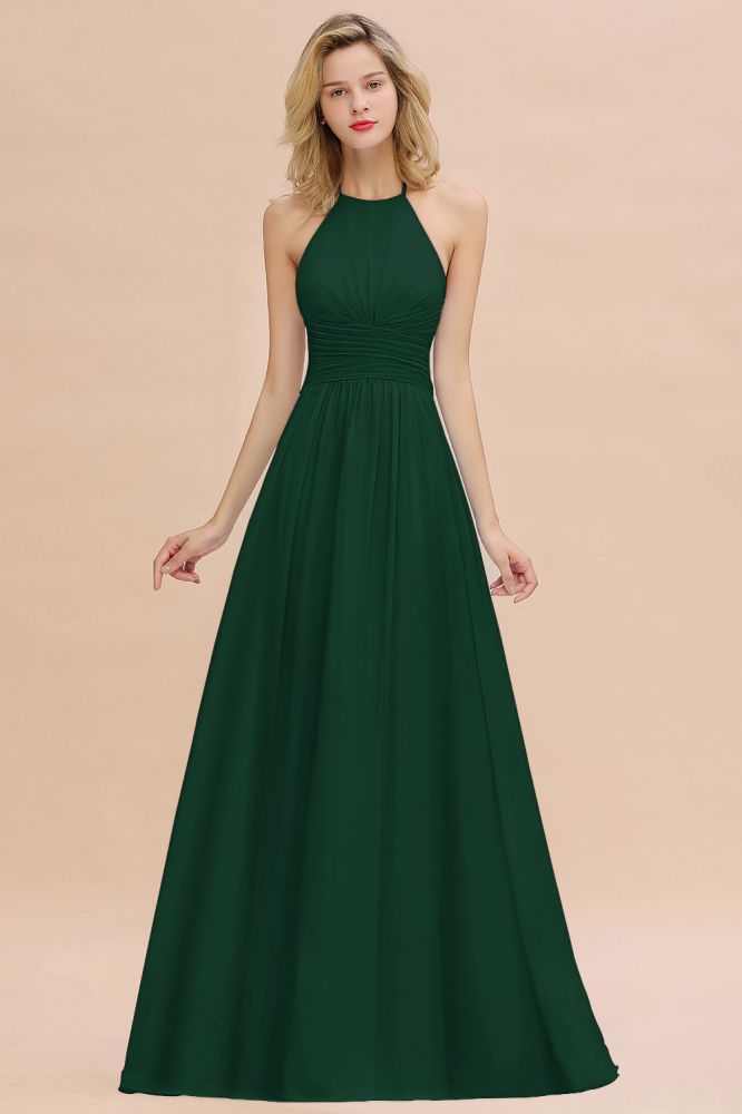 Stylish Sky Blue Halter Soft Chiffon Bridesmaid Dress Aline Evening Swing Dress