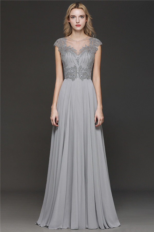 Crystal Appliques Sweetheart Side Slit Prom Dresses | Backless Capsleeves Evening Dresses