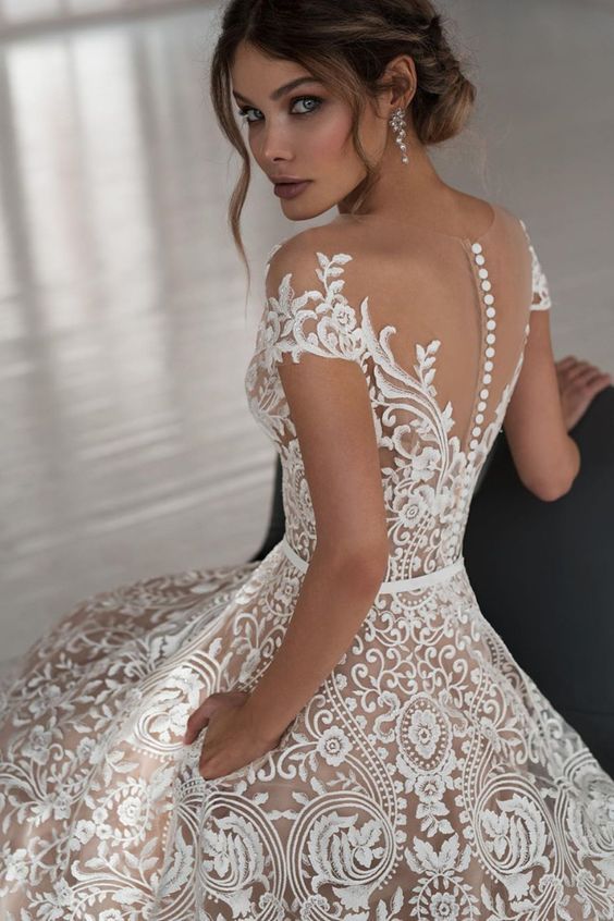 Chic Off Shoulder Floral Slim A-line Wedding Dress