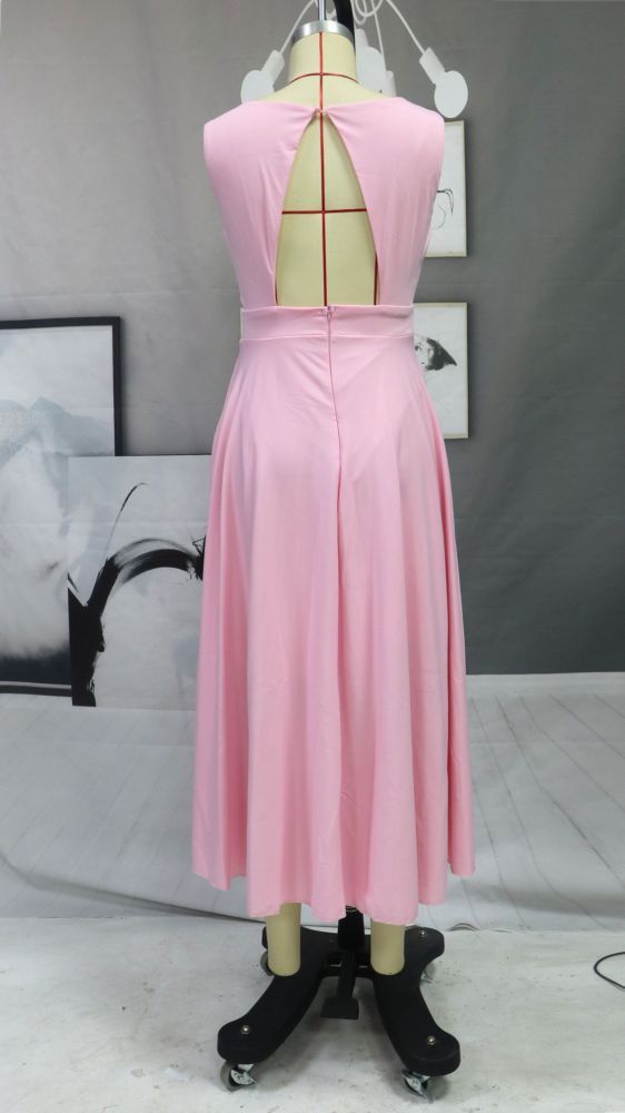 Chic Satin V-Neck Anke Length Formal Dress Sleeveless Evening Party Dress with Side Pockets Daily Wear Dress-Babyonlinewholesale