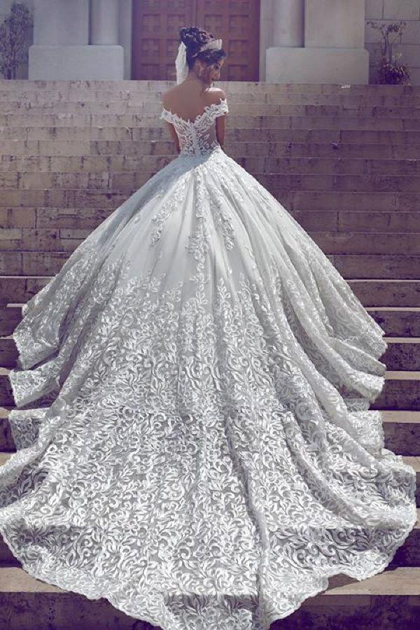 Gorgeous Off-the-Shoulder Lace New Short-Sleeve Long Wedding Dresses