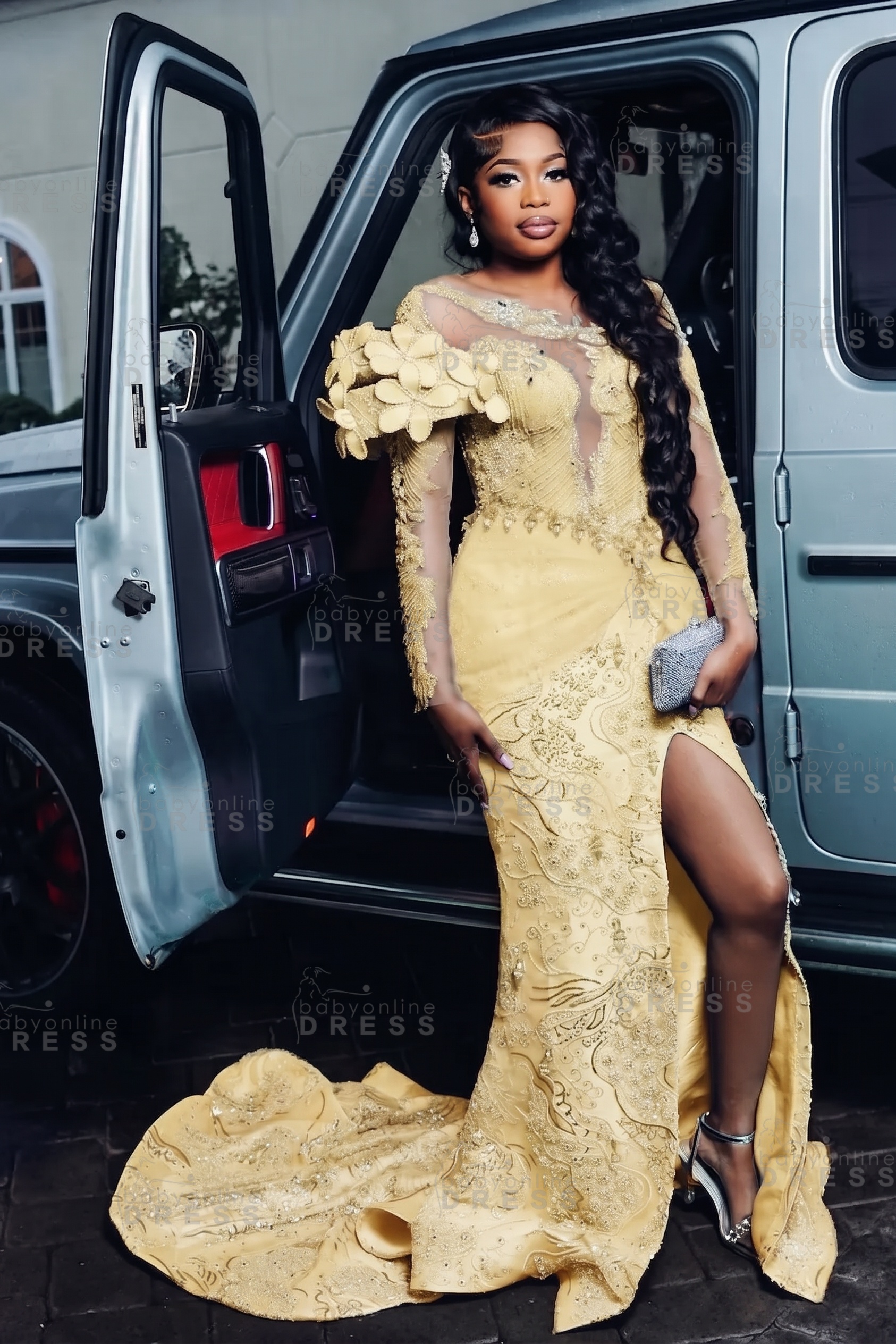 Luxury Long Sleeves Beadings Mermaid Prom Dress with Appliques
