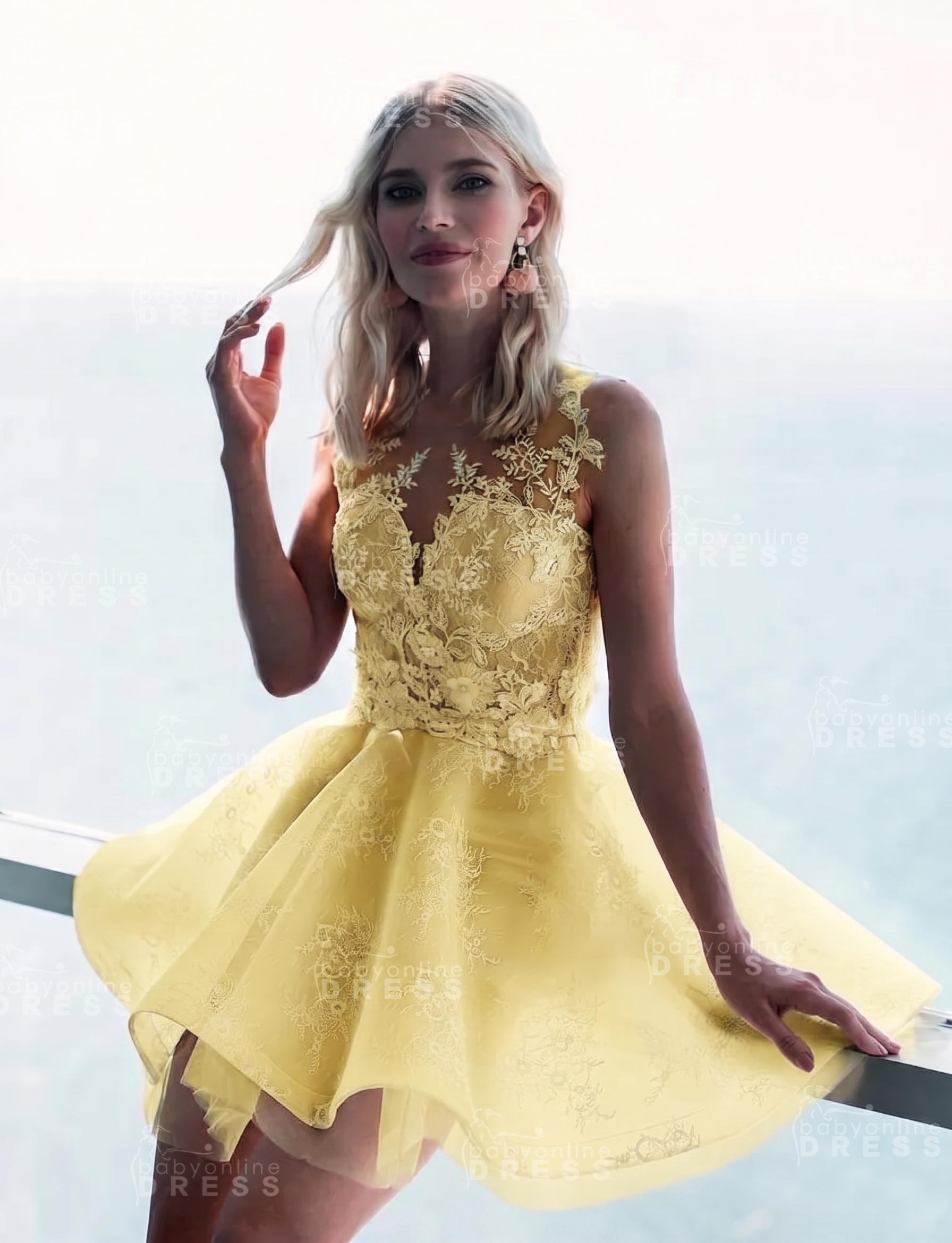 Sleeveless Lace Puffy Flowers A-Line Short Homecoming Dress with Appliques